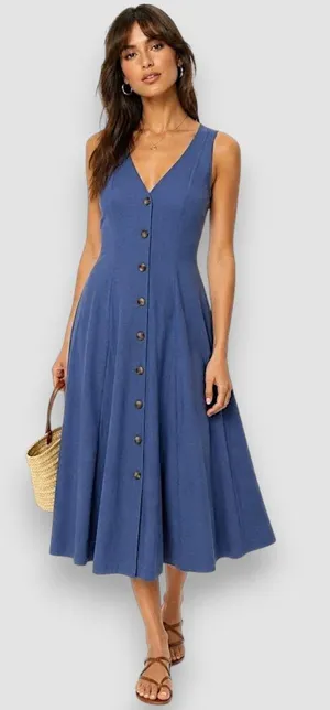 NWT Montgomery Post Blue Sleeveless Button Front A-Line Dress 3X thumbnail 1