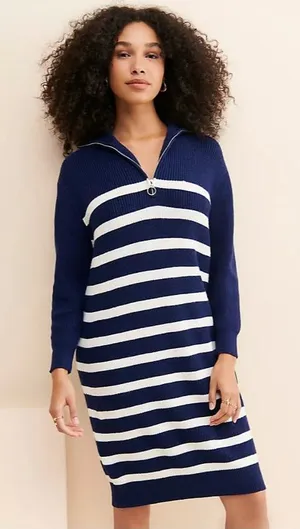Anthropologie Callahan Cara Striped Dress Navy Blue Womens Size‎ XL thumbnail 1