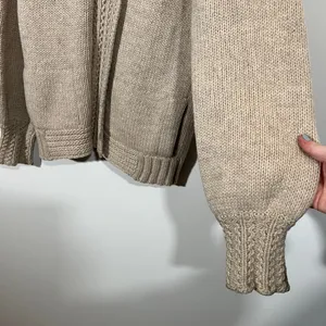 Vintage 100% Wool Sweater Eddie Bauer Tan Zip-Up Cardigan Pockets Size Medium thumbnail 7