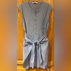 ZARA Knotted Tie Front Sleeveless Shirt Dress‎ Tunic Light Blue Size XS thumbnail 6