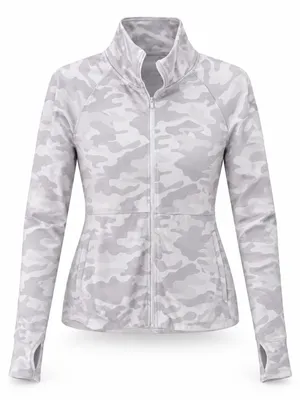 Jockey Gray Camo Full Zip Athletic Jacket Thumbholes Size S thumbnail 2