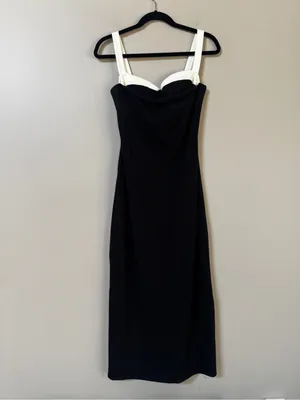 Reformation Black Midi Dress with White Straps thumbnail 7