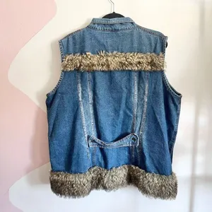 Denim Fur Trim Vest, Y2K, Grunge, Western, Vintage, Edgy,‎ 1X, Retro thumbnail 2