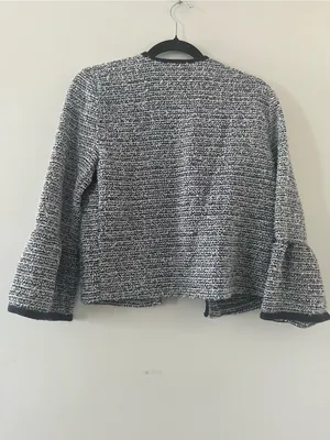 Loft Black Tweed Open Front Blazer Jacket Small Quiet Luxury Business Casual thumbnail 5