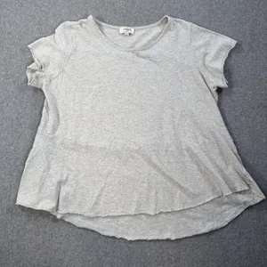 Umgee Short Sleeve Cut Off Tee Shirt Women's Large Linen Blend High Low Top thumbnail 1