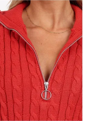 Petal & Pup Frida Cable Knit Half Zip Sweater, Red, Size XL, NWOT Display thumbnail 3