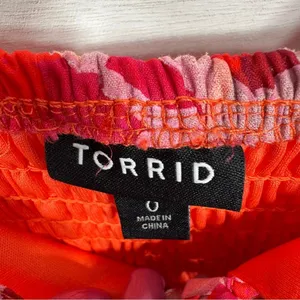 Torrid Floral Crinkle Fabric Tiered Puff Sleeve Smocked Midi Dress Red‎ Pink 12 thumbnail 12