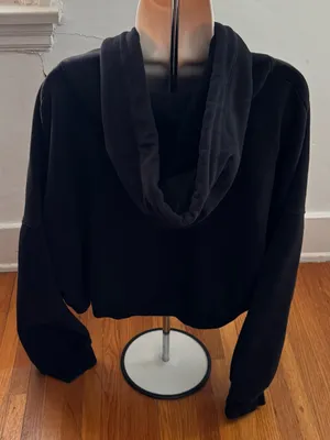 GAP Black cropped fleece Hoodie Sweater with White Drawstrings, size XL casual thumbnail 2
