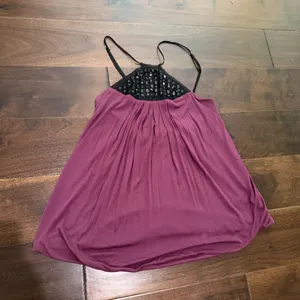 Beaded Accent Knit Halter Top Size Medium Purple Plum & Black thumbnail 2