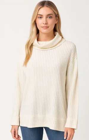 Maeve Anthropologie Vanna Sweater Size Small Cream Ribbed Cowl Neck Cozy Knit thumbnail 1