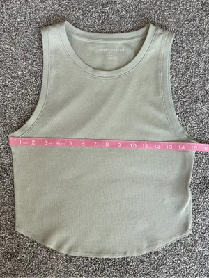 American Eagle Women’s L Sage Green Ribbed Cropped Tank Top Soft Stretch thumbnail 5