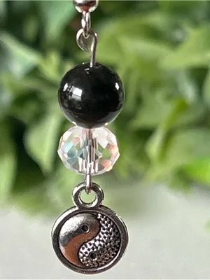 Handmade black obsidian and silver Yin Yang Dangle Earrings thumbnail 3