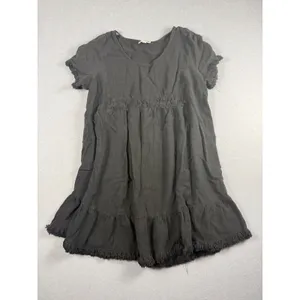 Umgee USA Black Linen Blend Fringed Babydoll Mini Dress Womens Large thumbnail 2