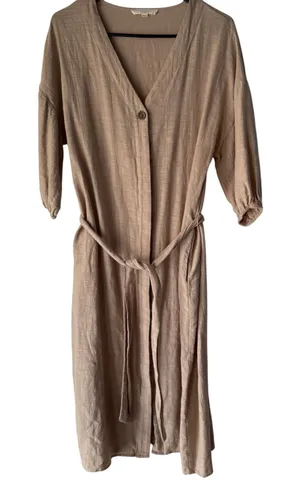 Grade & Gather Small Beige Cottage Belted Midi Dress Cotton Minimalist Prarie‎ thumbnail 1