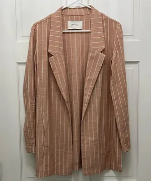 Stradivarius Brown and White Striped One Button Closure Casual Blazer - Sz Small thumbnail 1
