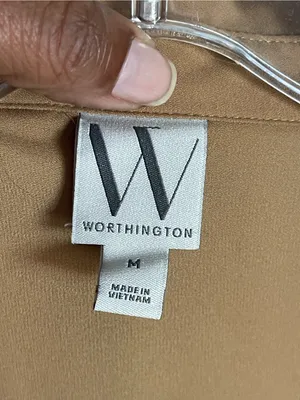 WORTHINGTON | Tan Snap Button-Front Long Sleeve Blouse Sz M thumbnail 7