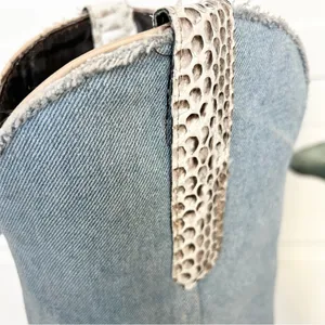 Denim and Snakeskin Western Cowboy Boots NWT 8 thumbnail 4