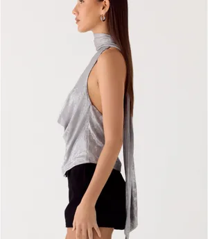 Peppermayo Silver Iridescent Cowl Neck Scarf Top thumbnail 2