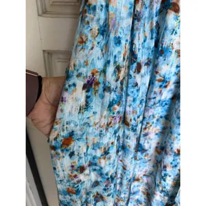 Anthropologie Floral Print Blue Midi Dress Puff‎ Sleeve Smocked Casual Size XS thumbnail 5