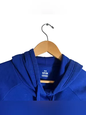 Under Armour Hooded Sweatshirt Women's Small Blue Logo Fleece Pullover Athletic thumbnail 5