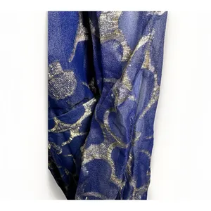 VTG CLIFTON WILHITE 18 Blue Metallic Floral Long Sleeve Gown Couture Dress thumbnail 8