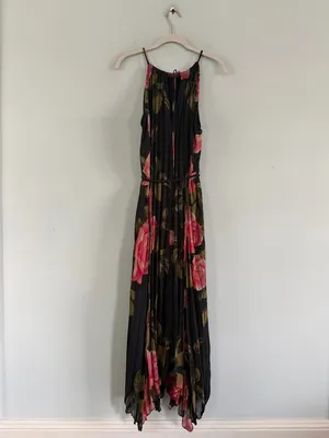 NWT‎ Anthropologie Emeline Black Multi Floral Pleated Boho Midi Dress thumbnail 4