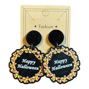 Fashion Happy Halloween Earrings Womens OS Black Candy Corn Glitter Dangle Drop‎ thumbnail 3