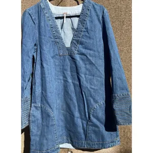 Free People Dreaming Of Denim Hendrix Tunic Oversized Women’s Sz S Denim Blue thumbnail 14