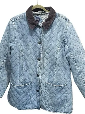 Vintage Quilted Denim Barn Jacket Navy Corduroy Collar Oversized thumbnail 7