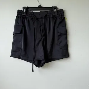 ZARA XS Black‎ Satin Cargo Shorts Drawstring Elastic Waist Casual thumbnail 2