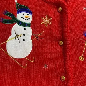 Crystal Kobe Christmas Sweater Snowman Skiing Button Cardigan Holiday Medium thumbnail 5