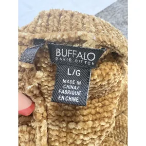 Buffalo Women’s David Bitton Yellow Knit Sweater Long Sleeve Cut Out Back Size L thumbnail 7