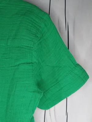 J. Crew Bright Green V-Neck Gauze Popover Short Sleeve Preppy Casual Top thumbnail 7