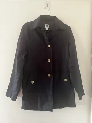Vintage Y2K Gap Black 100% Cotton Trench Coat Large Button Up Minimalist Outdoor thumbnail 1