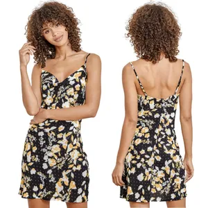 Lulus I Wanna Be Yours Floral Sleeveless Mini Slip Dress XL Black Cowl Neck thumbnail 2