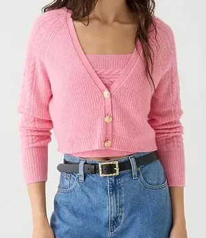 J. Crew Pink Supersoft cropped cable thumbnail 1