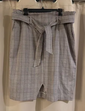 NWT Cato Brown and Black Plaid Midi Skirt with Belt Detail thumbnail 1