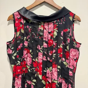 Sheer Floral Midi Dress Dark Romantic Gothic Satin Collar Size 8 thumbnail 5