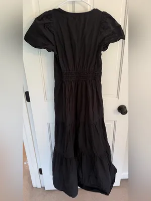 Anthropologie Black Cotton Smocked Waist Tiered Maxi Dress XS thumbnail 2