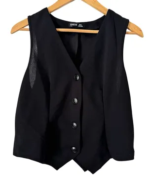 SHEIN Black Button Front V Neck Vest Women’s Size Large Tall thumbnail 1