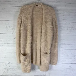 Free People Faux eyelash Fur Open Front Cardigan in Almond XS boho thumbnail 4