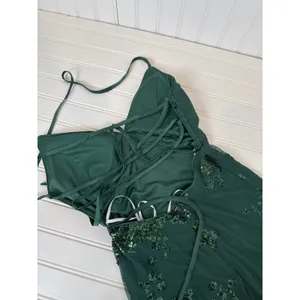NWT Lulus Valhalla Forest Green Sequin Lace-Up Maxi Dress Glam Holiday Size M thumbnail 7