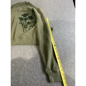 American Eagle Womens Crewneck Olive Green Floral Velvet Embossed Sz XS thumbnail 9