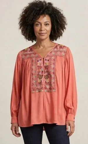 Anu Embroidered Top Blouse Tunic Boho Coral Pink Womens Size Extra Large thumbnail 1