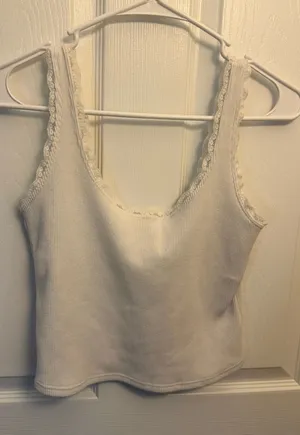 Gilly Hicks White Waffle Knit Lace Trim Tank Top thumbnail 1