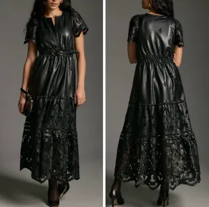 The Somerset Faux Leather Embroidered Cutwork Maxi Dress, Size XXS thumbnail 2