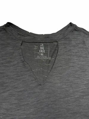 Free People Jordan Tee Carbon Black Cutout V Neck Distressed Slouchy T Shirt M thumbnail 6