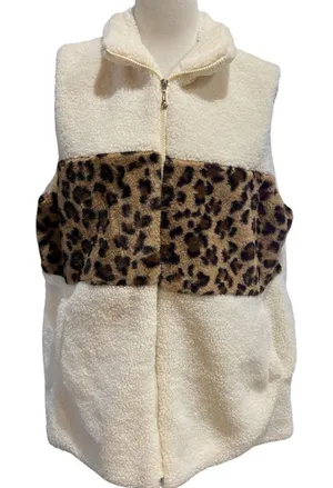 Southern Stitch Sherpa cream and leopard vest. Size L/XL NWT thumbnail 1