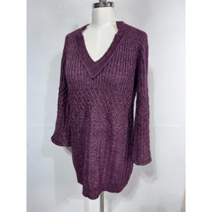 Cabi Small‎ Purple Tunic Sweater Women's V-Neck Cable Knit Bell Sleeve thumbnail 3
