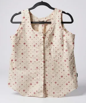 Vintage Mervyn's white and pink‎ polka dot tank blouse M thumbnail 1